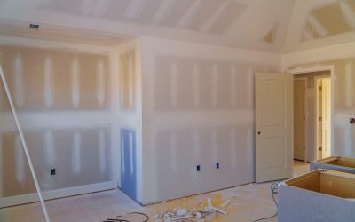 walls plasterboards with room under construction with finishing putty in the room